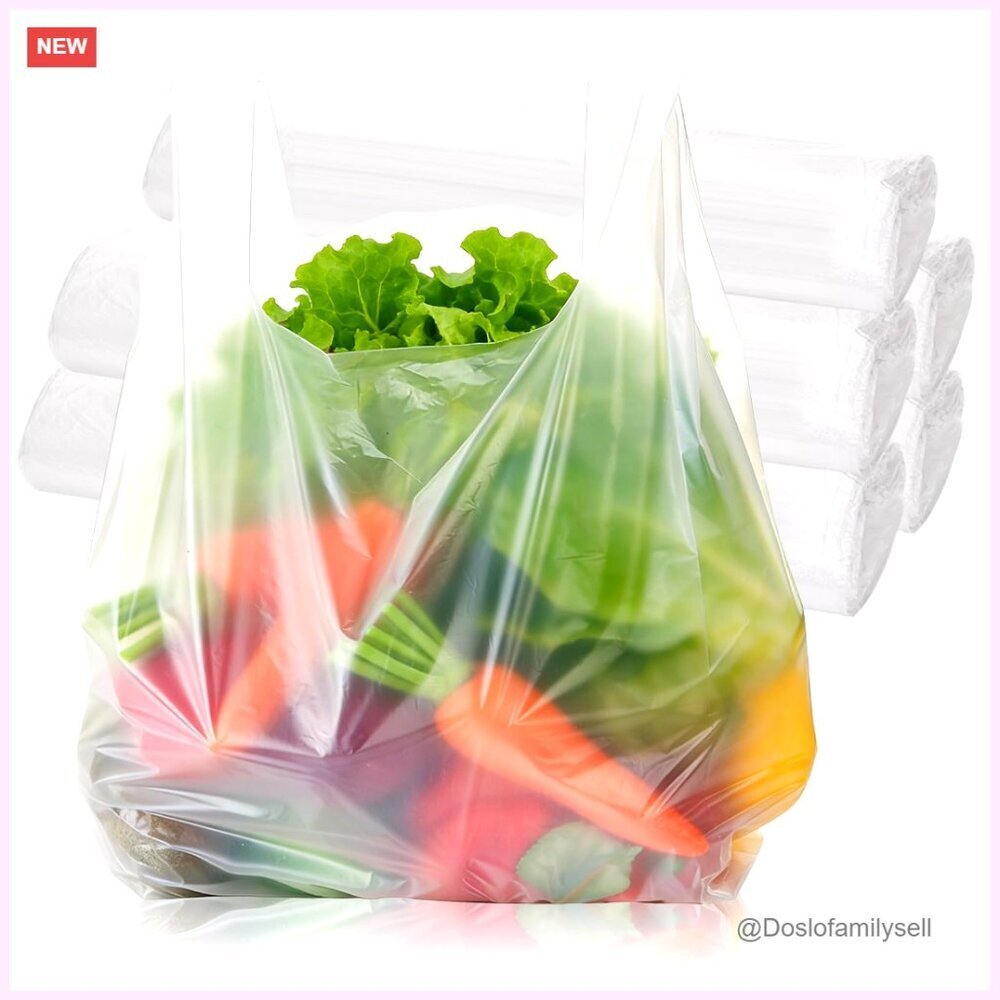 500 Plastic Shopping Bags 13 Micron White Reusable T-Shirt Style
